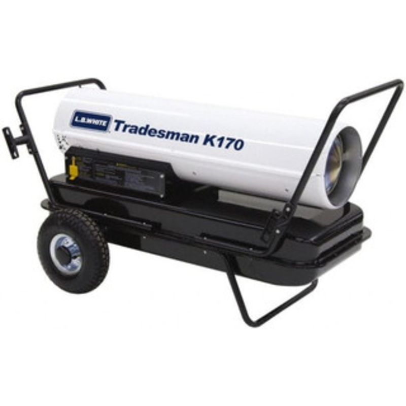L.B. White 175,000 BTU Rating, Multi-Fuel Forced Air Heater with Thermostat 4,200 Sq Ft Max Heating Area, 13 Gal Capacity, Fuel with Kerosene, #1 Diesel & Jet A Fuel TRADESMAN K175 - 34993618