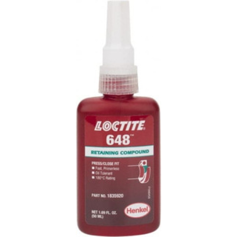 Loctite 50 mL Bottle, Green, High Strength Liquid Retaining Compound Series 648, 24 hr Full Cure Time, Heat Removal 1835920 - 99523078