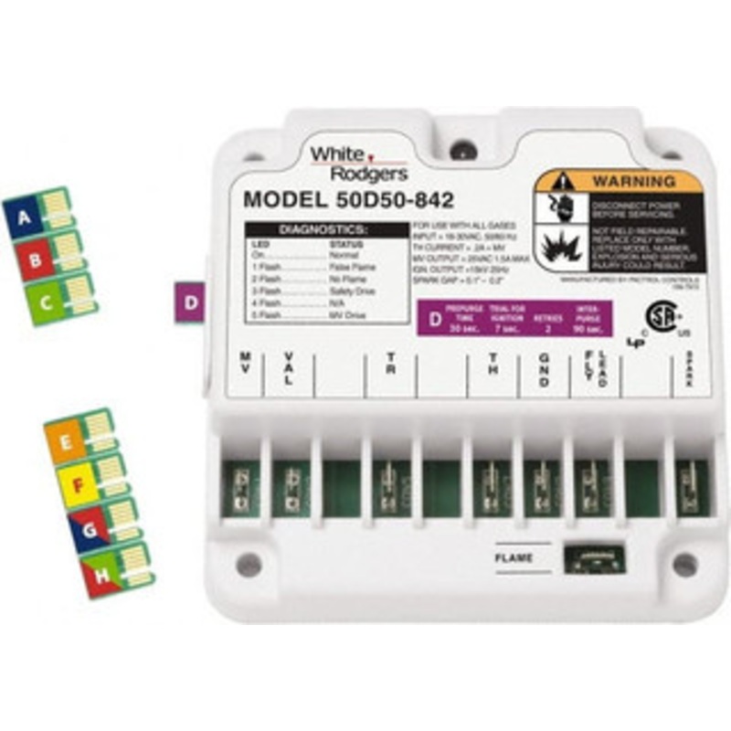 White-Rodgers 24 VAC, 0.25 Amp, Universal Direct Spark Ignition Control For Use with Gas Fired Nonintegrated, Forced Air Furnaces, Boilers & Cooking Appliances 50D50-842 - 03639788