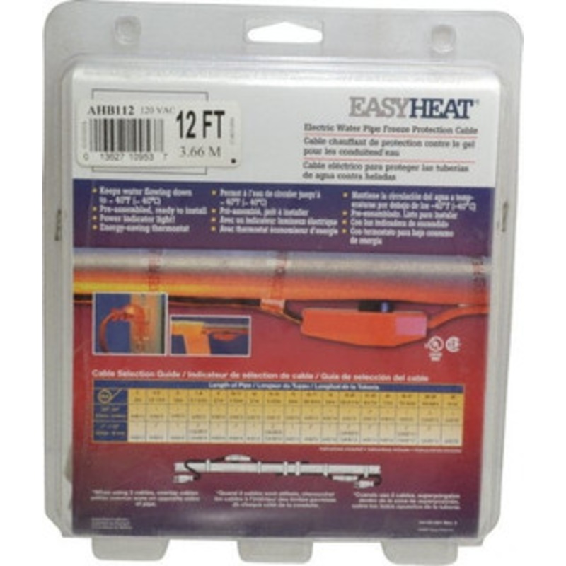 EasyHeat 12 ft. Long, Preassembled, Fixed Length, Fixed Wattage, Protection Heat Cable 120 Input Volts, 84 Watts AHB112A - 31736150