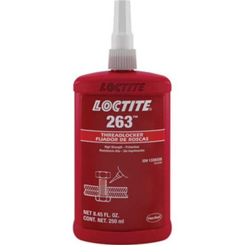 Loctite 250 mL Bottle, Red, High Strength Liquid Threadlocker Series 263, 24 hr Full Cure Time, Hand Tool, Heat Removal 1330335 - 43243013