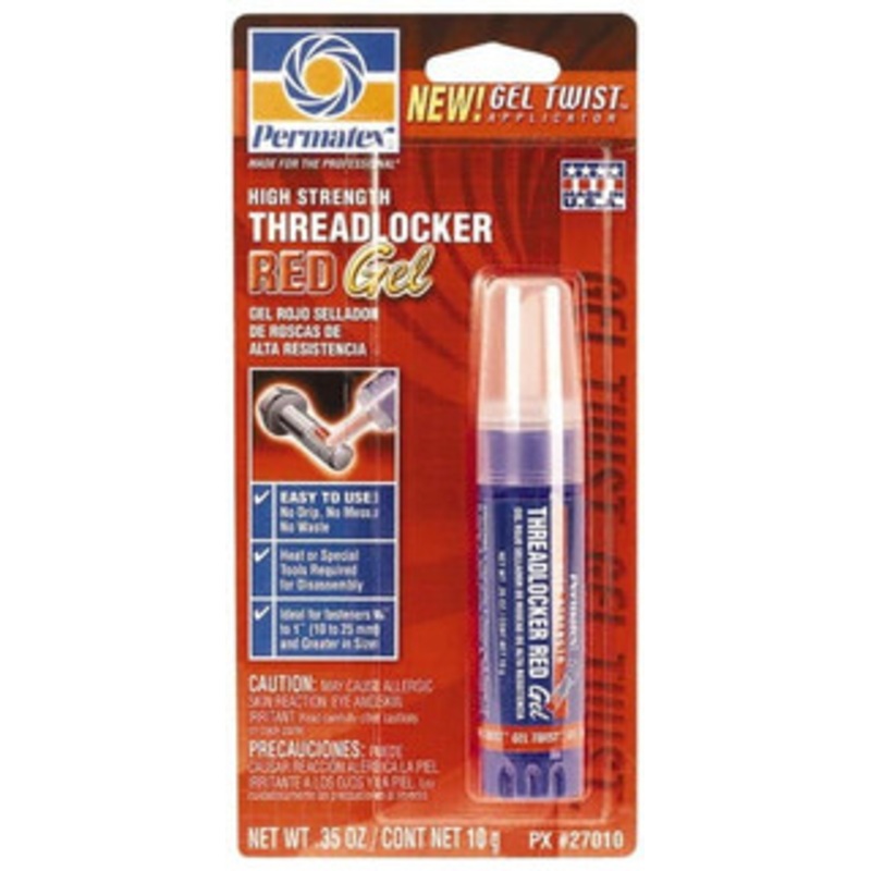 Permatex 10 g Tube, Red, High Strength Gel Threadlocker Series 270, 24 hr Full Cure Time, Hand Tool, Heat Removal 27010 - 60075330