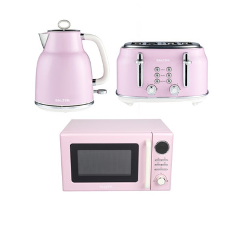 Retro Pink Kettle, Toaster & Microwave Set