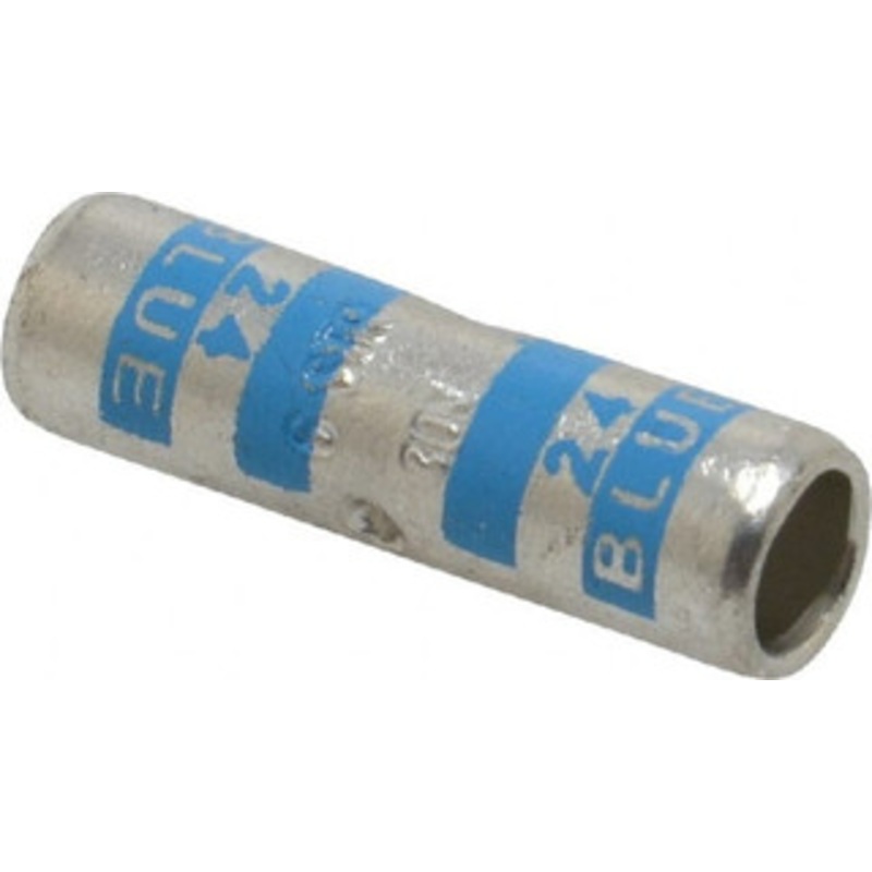 Thomas & Betts 6 AWG Compatible, Noninsulated, Crimp-On Butt Splice Terminal 2 Wire Entries, Copper Contacts, Tin Contact Plating, 1 OAL, Blue 54505 - 54057310