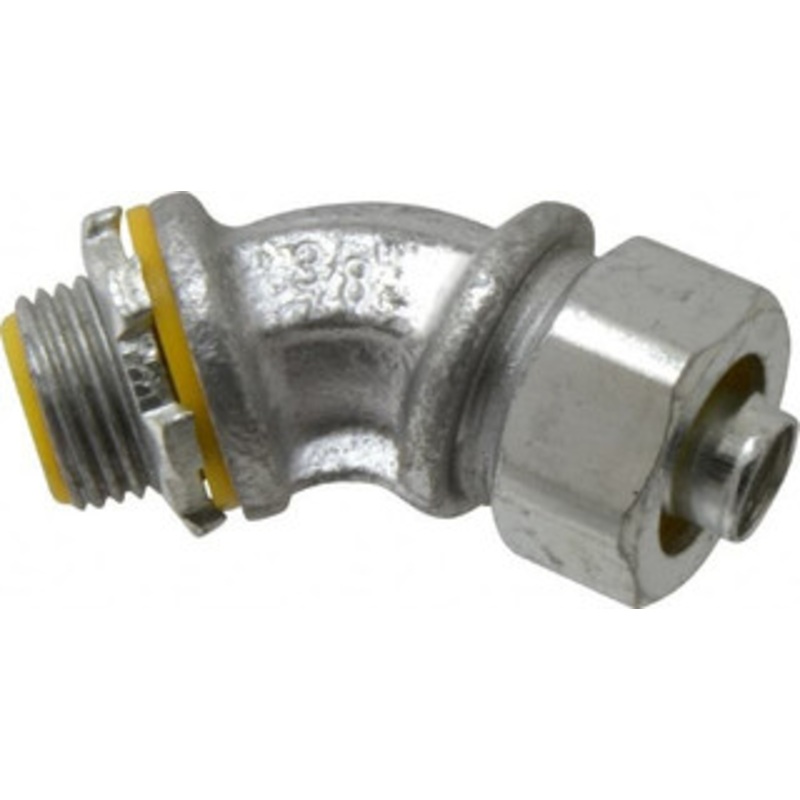Crouse-Hinds 3/8 Trade Liquidtight Conduit Connector Malleable Iron, Insulated, Angled Connector, Threaded Connection LTB3845 - 04517660