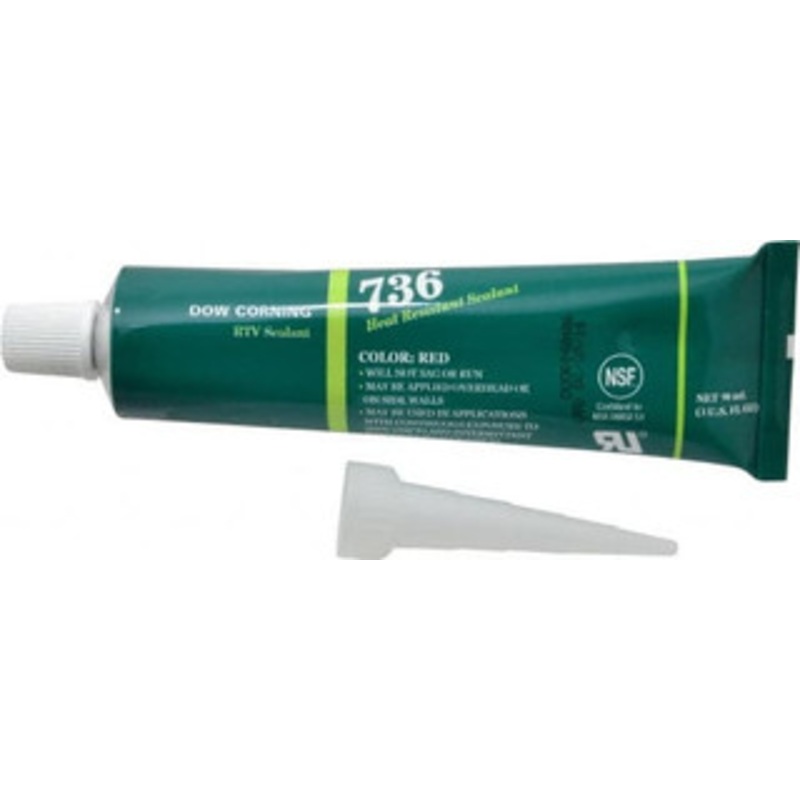 Dow Corning 3 oz Tube Red RTV Silicone Joint Sealant -85 to 500F Operating Temp, 17 min Tack Free Dry Time, 24 hr Full Cure Time, Series 736 2423472 - 00231860