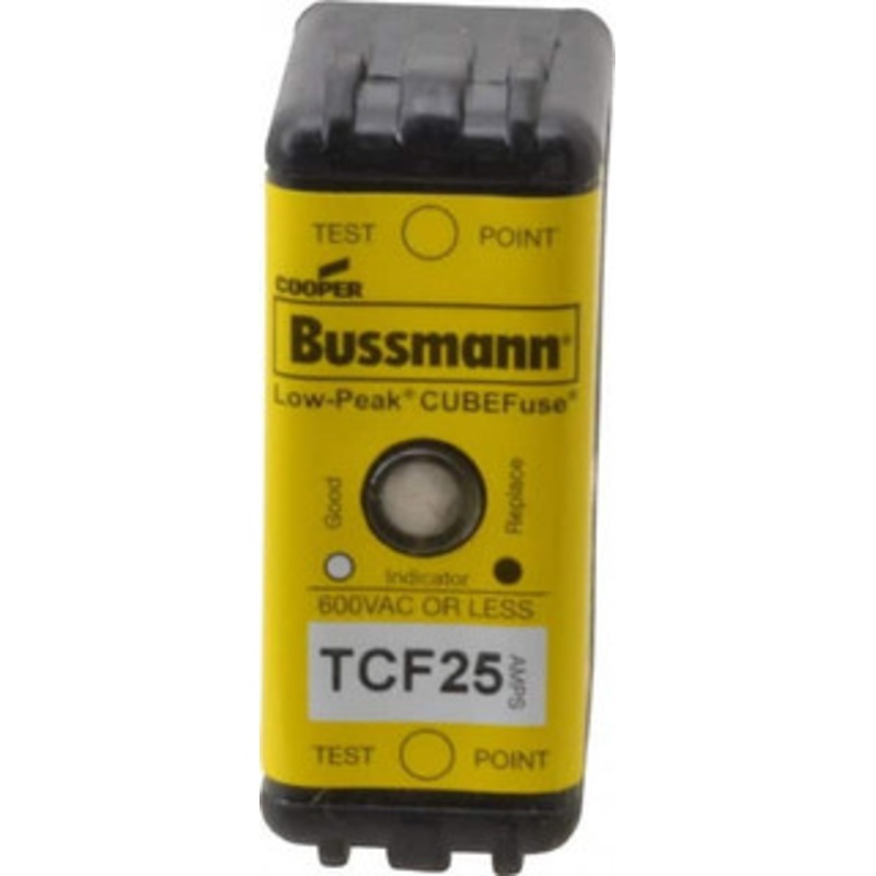 Bussmann 300 VDC, 600 VAC, 25 Amp, Time Delay General Purpose Fuse Plug-in Mount, 1-7/8 OAL, 100 at DC, 200 (CSA RMS), 300 (UL RMS) kA Rating TCF25 - 06123921