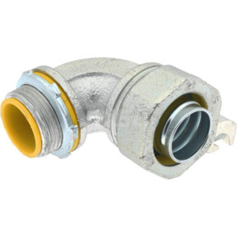 Crouse-Hinds 1 Trade Liquidtight Conduit Connector Malleable Iron, Insulated, Angled Connector, Threaded Connection LTB10090G - 04517512