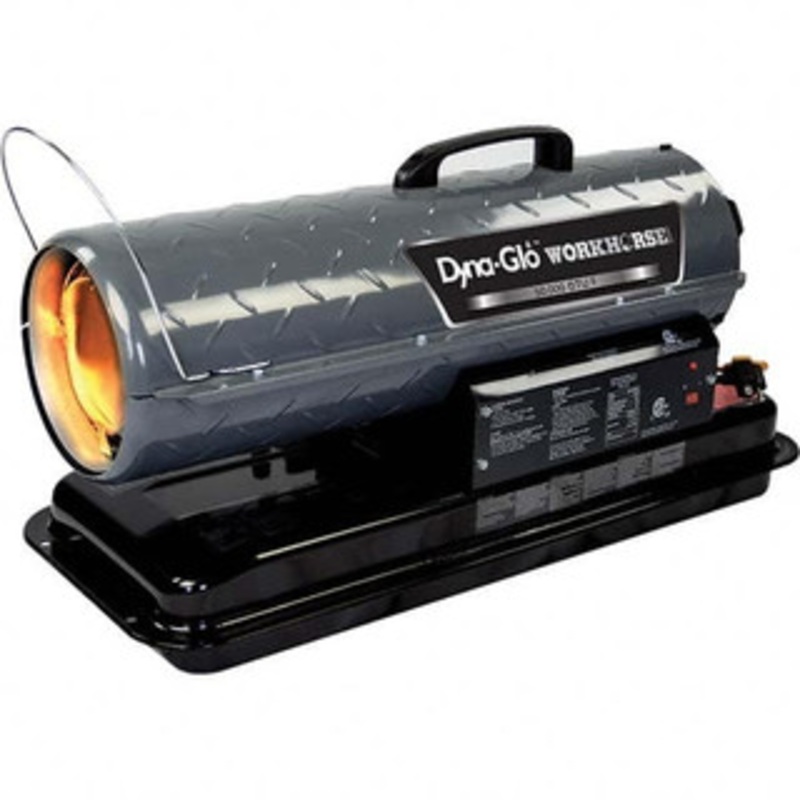 Dyna-Glo Fuel Forced Air Heaters, Type: Multi Fuel Forced Air Heater, Fuel Type: Diesel, Kerosene, JP-8, Jet A, Maximum BTU Rating: 50000, Maximum Heating Area (Sq. Ft.): 1200 (Feet), Fuel Capacity: 5 Gal. KFA50WH - 99892556