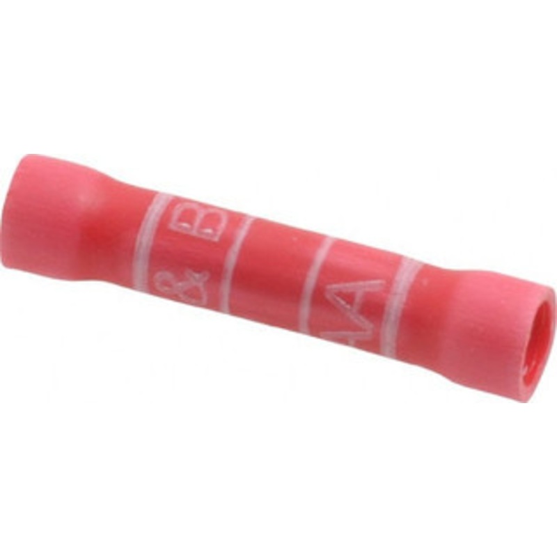 Thomas & Betts 22 to 18 AWG Compatible, Vinyl Fully Insulated, Crimp-On Butt Splice Terminal 2 Wire Entries, Copper Contacts, Tin Contact Plating, 1.13 OAL, Red 2RA18X - 54063235