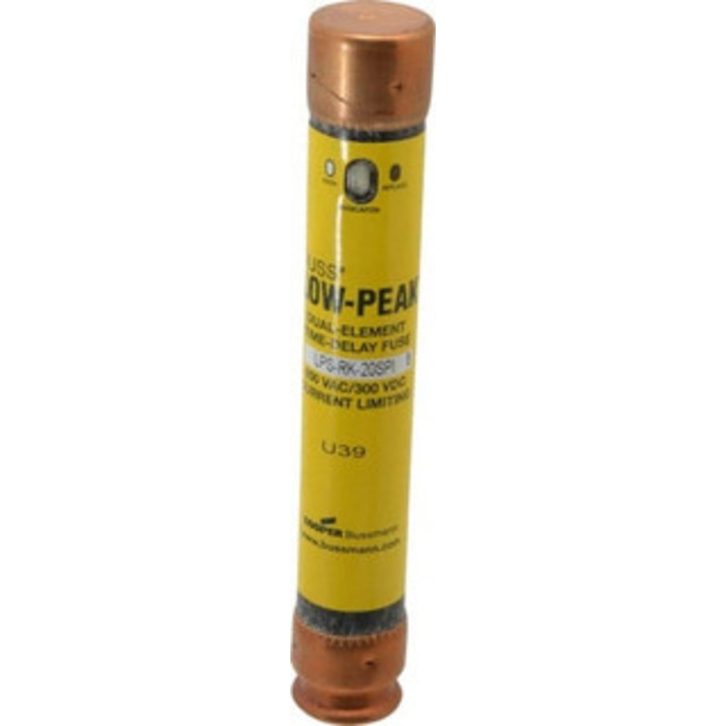 Bussmann 300 VDC, 600 VAC, 20 Amp, Time Delay General Purpose Fuse Fuse Holder Mount, 127mm OAL, 100 at DC, 300 at AC (RMS) kA Rating, 13/16 Diam LPS-RK-20SPI - 92129907