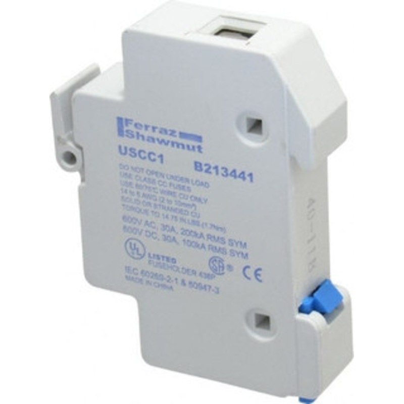 Ferraz Shawmut 1 Pole, 600 VAC/VDC, 30 Amp, DIN Rail Mount Fuse Holder Compatible with CC Class, 0.69 Inch Wide Fuse USCC1 - 02673127