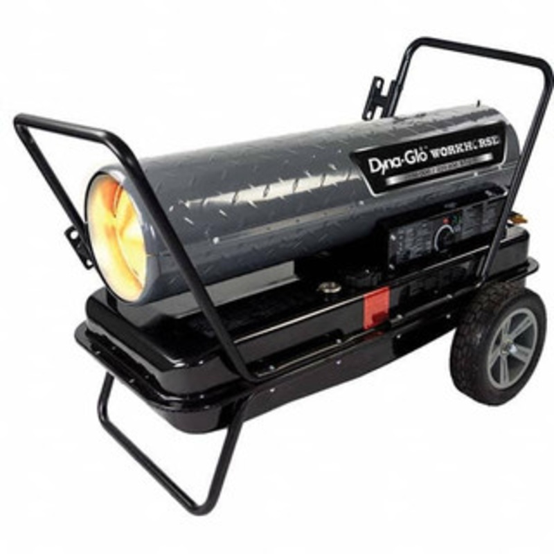 Dyna-Glo Fuel Forced Air Heaters, Type: Multi Fuel Forced Air Heater with Thermostat, Fuel Type: Diesel, Kerosene, JP-8, Jet A, Maximum BTU Rating: 220000, Maximum Heating Area (Sq. Ft.): 5200 (Feet), Fuel Capacity: 13 Gal. KFA220WH - 99892531