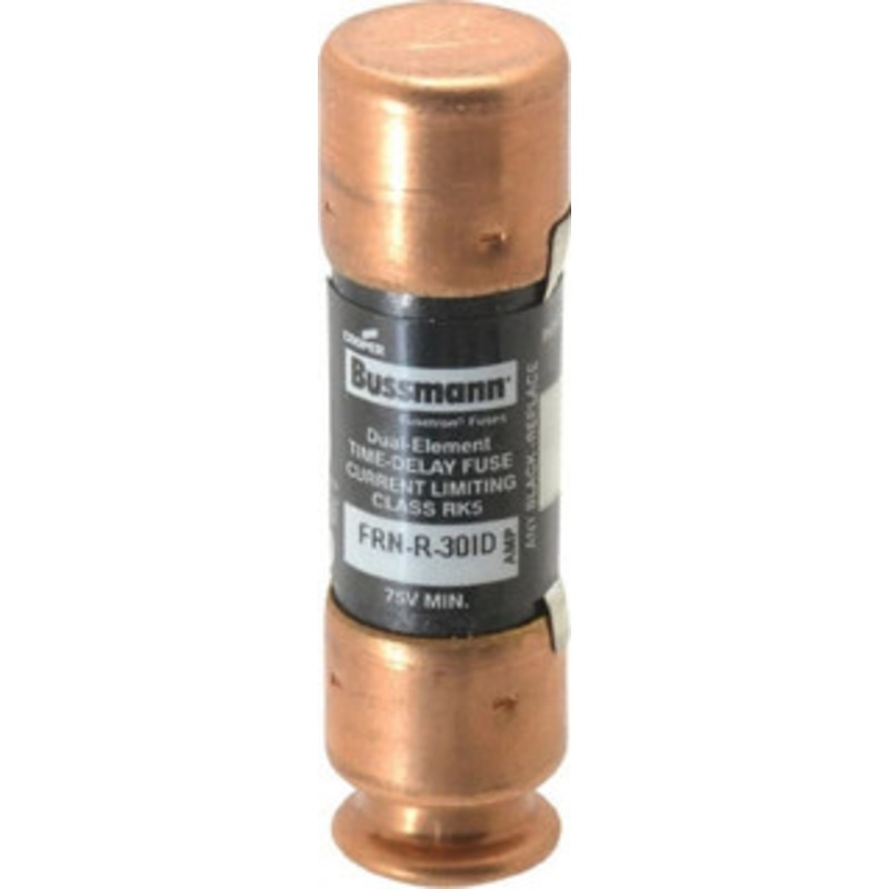 Bussmann 125 VDC, 250 VAC, 30 Amp, Time Delay General Purpose Fuse Fuse Holder Mount, 50.8mm OAL, 20 at DC, 200 (RMS) kA Rating, 14.3mm Diam FRN-R-30ID - 91700237