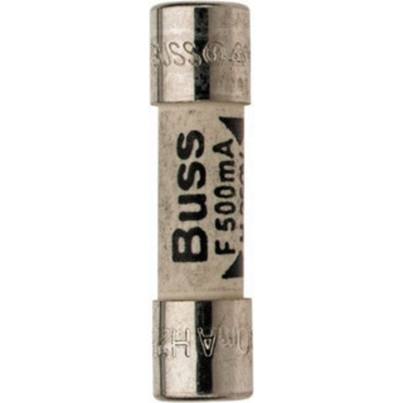 Bussmann 250 VAC, 32 VDC, 0.5 Amp, Fast-Acting Miniature Ceramic Fuse 20mm OAL, 5mm Diam GDA-500MA - 74973710