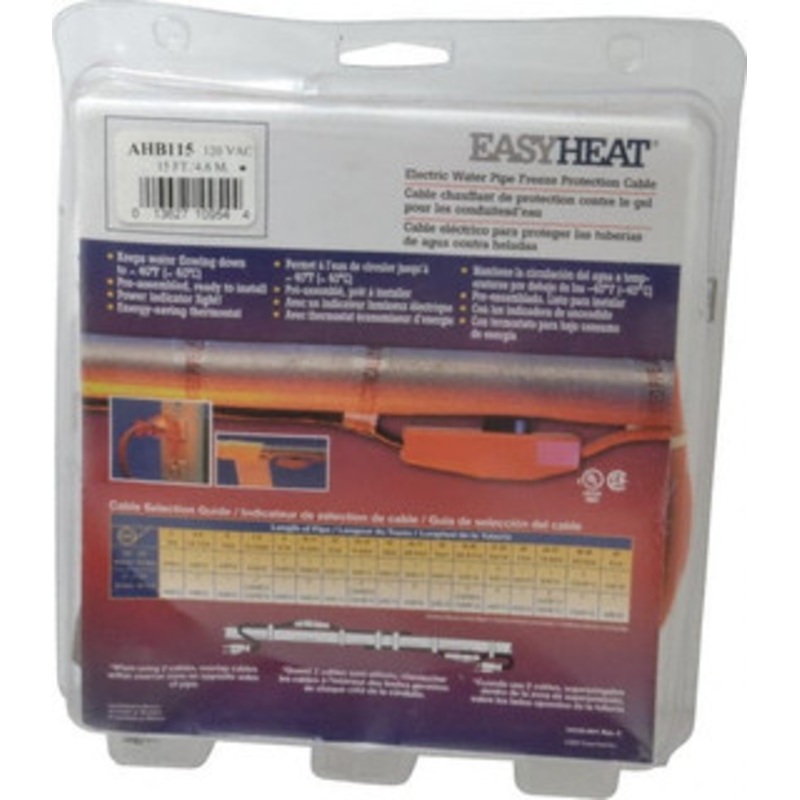 EasyHeat 15 ft. Long, Preassembled, Fixed Length, Fixed Wattage, Protection Heat Cable 120 Input Volts, 105 Watts AHB115A - 31736168