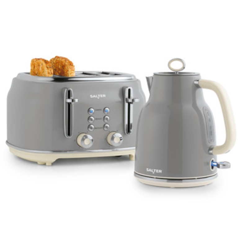 Retro Kettle & 4-Slice Toaster Set - Grey