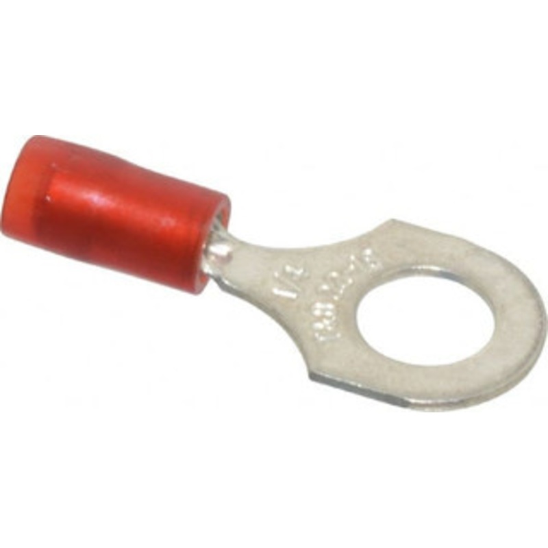 Thomas & Betts 22-16 AWG Partially Insulated Crimp Connection D Shaped Ring Terminal 1/4 Stud, 1.1 OAL x 0.46 Wide, Tin Plated Copper Contact RA18-14 - 54063342