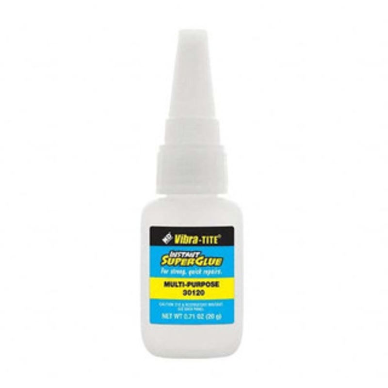 Vibra-Tite 20 gram Bottle, Surface Insensitive, Instant Adhesive 15 sec Fixture Time, 24 hr Full Cure Time, Bonds to Fiberglass, Leather & Wood, 30120 - 94345576