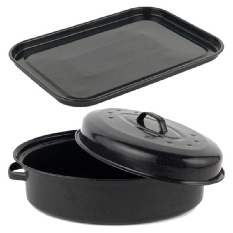 Vitreous Enamel 40cm Baking Tray & 38cm Roaster Set