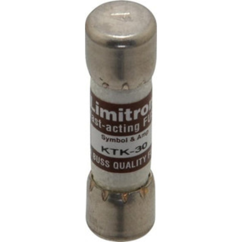 Bussmann 600 VAC, 30 Amp, Fast-Acting General Purpose Fuse Fuse Holder Mount, 1-1/2 OAL, 100 at AC kA Rating, 13/32 Diam KTK-30 - 74974072