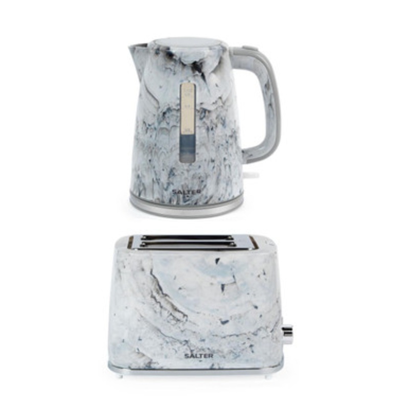 Marble Kettle & Toaster Set  White/Black