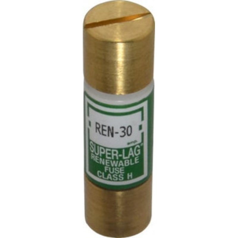 Bussmann 250 VAC, 30 Amp, Time Delay Renewable Fuse Fuse Holder Mount, 50.8mm OAL, 10 (RMS) kA Rating, 9/16 Diam REN-30 - 75380659