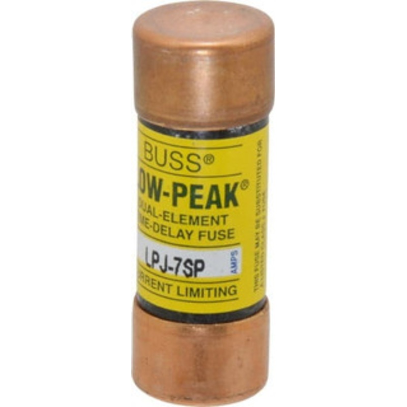 Bussmann 300 VDC, 600 VAC, 7 Amp, Time Delay General Purpose Fuse Fuse Holder Mount, 2-1/4 OAL, 100 at DC, 300 at AC (RMS) kA Rating, 13/16 Diam LPJ-7SP - 75390807