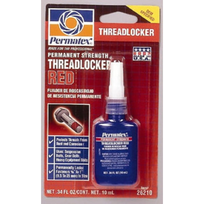 Permatex 10 mL Bottle, Red, High Strength Liquid Threadlocker Series 262, 24 hr Full Cure Time, Hand Tool, Heat Removal 26210 - 77847135