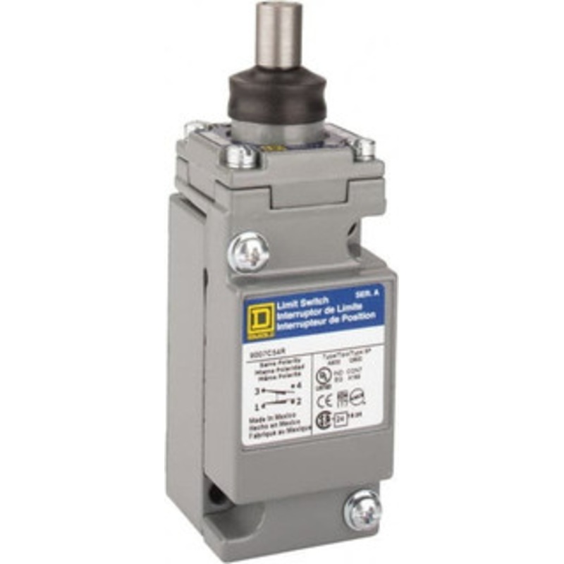 Square D SPDT, NC/NO, 600 Volt Screw Terminal, Plunger Actuator, General Purpose Limit Switch 1, 2, 4, 6, 12, 13, 6P NEMA Rating, IP67 IPR Rating 9007C54R - 69669695