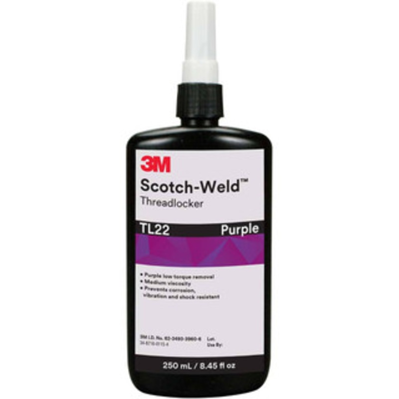 3M 250 mL Bottle, Purple, Low Strength Liquid Threadlocker Series TL22, 24 hr Full Cure Time, Hand Tool Removal 7010367446 - 32917577