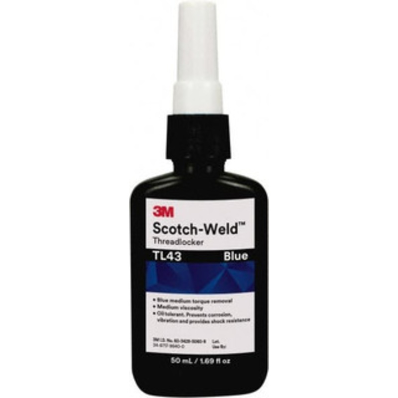 3M 50 mL, Blue, Medium Strength Liquid Threadlocker Series TL43, 24 hr Full Cure Time 7100039222 - 46708368