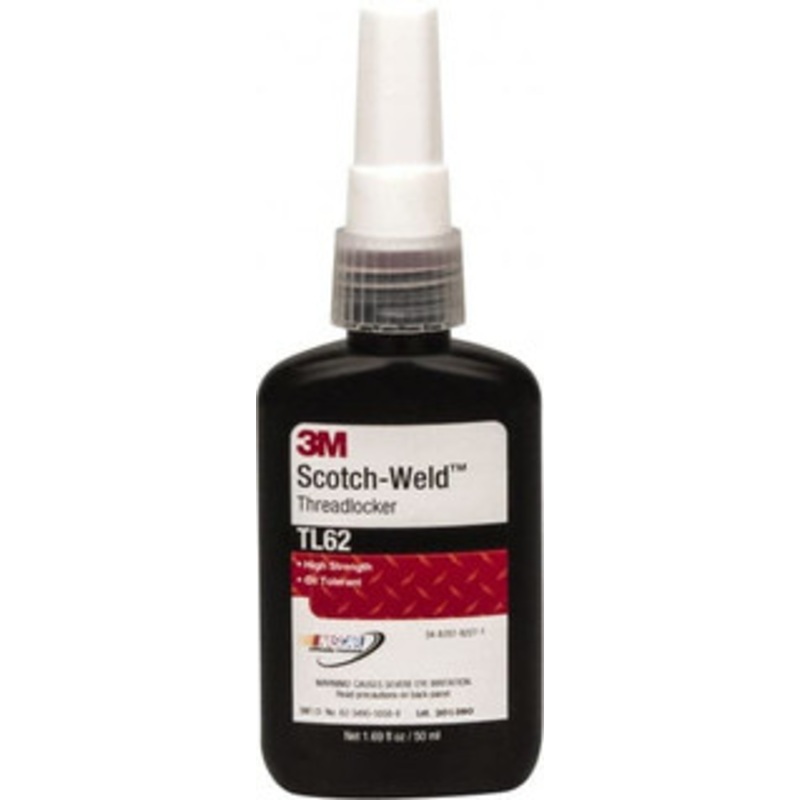 3M 50 mL Bottle, Red, Medium Strength Liquid Threadlocker Series TL62, 24 hr Full Cure Time, Hand Tool, Heat Removal 7100039196 - 32917601