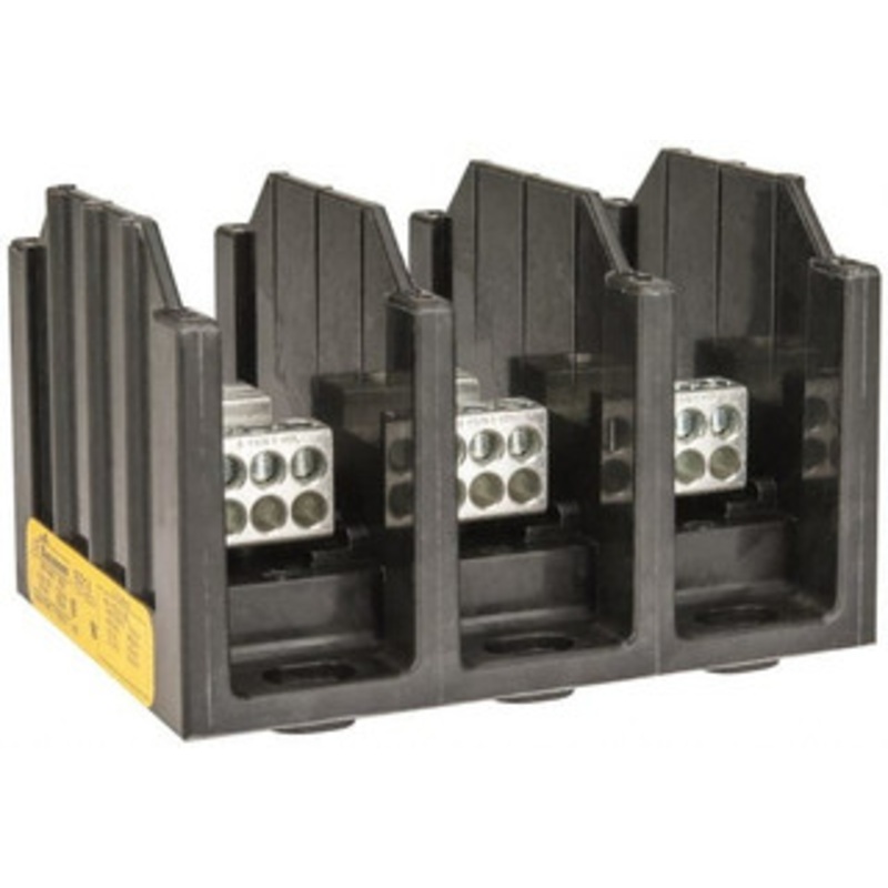 Bussmann 3 Poles, 175 Amp, 8-2/0 AWG (Al), 14-2/0 AWG (Cu) Primary, 4-14 AWG (Cu), 4-8 AWG (Al) Secondary, Thermoplastic Power Distribution Block 600 VAC/VDC, 1 Primary Connection, 5.2 Inch Long x 3.32 Inch Deep x 4 Inch High 16321-3 - 84720481