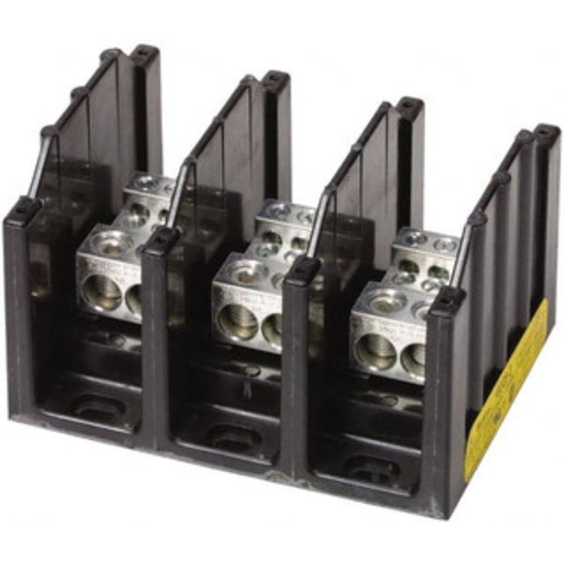 Bussmann 3 Poles, 350 Amp, 8-2/0 AWG (Al), 14-2/0 AWG (Cu) Primary, 4-14 AWG (Cu), 4-8 AWG (Al) Secondary, Thermoplastic Power Distribution Block 600 VAC/VDC, 2 Primary Connection, 5.2 Inch Long x 3.32 Inch Deep x 4 Inch High 16325-3 - 84720523