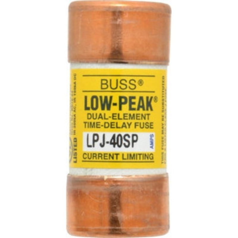 Bussmann 300 VDC, 600 VAC, 40 Amp, Time Delay General Purpose Fuse Fuse Holder Mount, 2-3/8 OAL, 100 at DC, 300 at AC (RMS) kA Rating, 1-1/16 Diam LPJ-40SP - 75390690