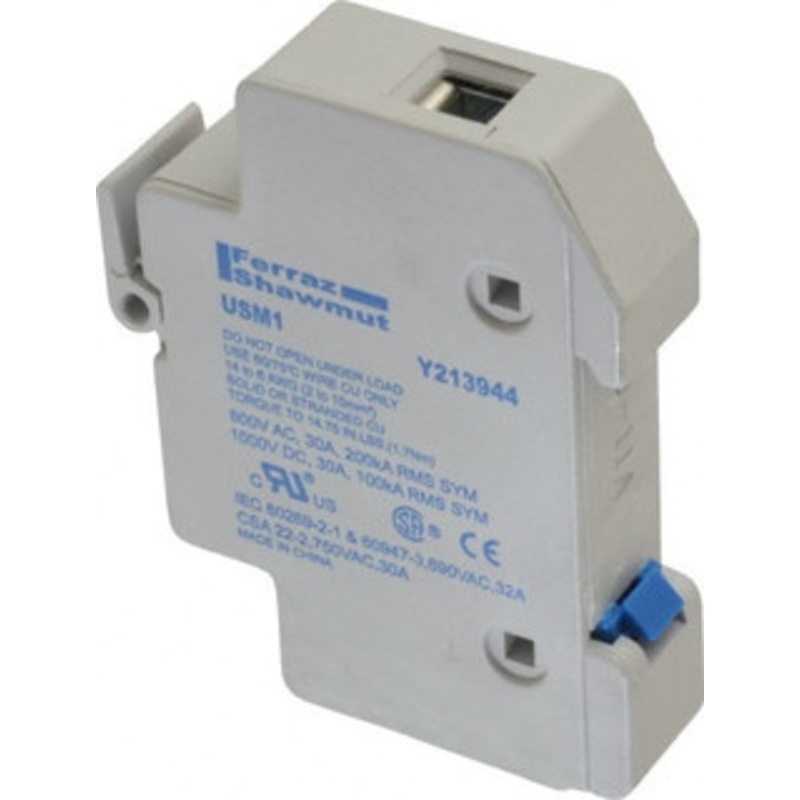 Ferraz Shawmut 1 Pole, 1000 VDC and 800 VAC, 30 Amp, DIN Rail Mount Fuse Holder Compatible with CC Class, 1-1/2 Inch Long x 0.69 Inch Wide and 13/32 Inch Diameter Fuse USM1 - 48757066