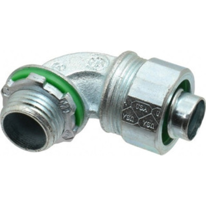 Crouse-Hinds 1/2 Trade Liquidtight Conduit Connector Malleable Iron, Noninsulated, Angled Connector, Threaded Connection LTK5090 - 04913471