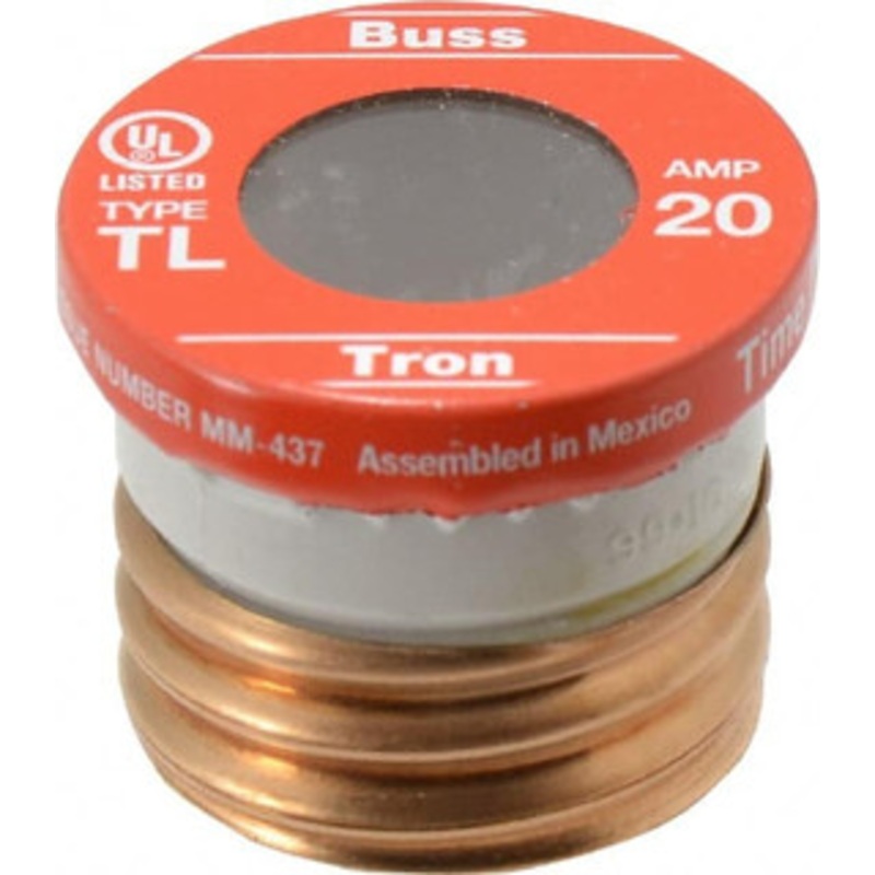 Bussmann 125 VAC, 20 Amp, Time Delay Plug Fuse 2.38 OAL, 10 (RMS Symmetrical) kA Rating, 2-1/4 Diam TL-20 - 71921449