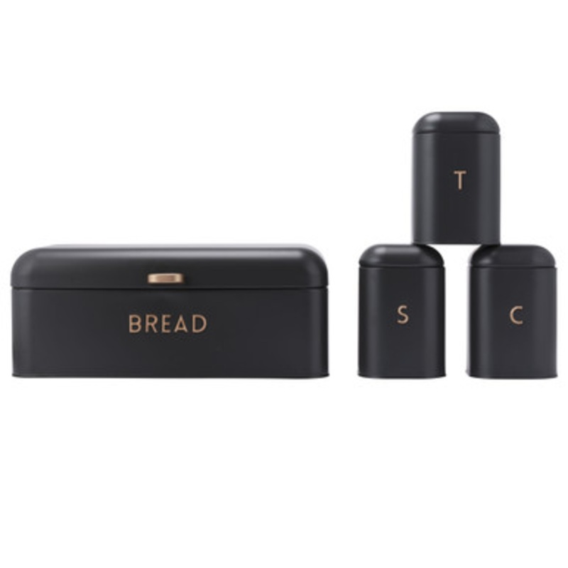 Pebble 4-Piece Bread Bin & Canister Set - Charcoal