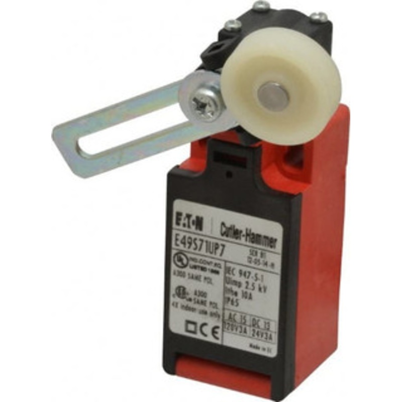 Eaton Cutler-Hammer SPDT, NC/NO, 500 Volt, Screw Terminal, Roller Lever Actuator, General Purpose Limit Switch 4, 13, 4X, 6P NEMA Rating, IP65 IPR Rating, Screw Mount E49S71UP7 - 00051920