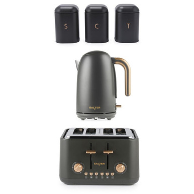 Pebble Kettle, Toaster & Canister Set - Charcoal