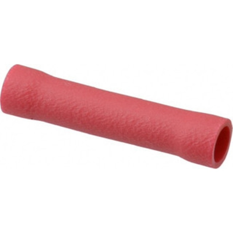 Thomas & Betts 22 to 16 AWG Compatible, Vinyl Fully Insulated, Crimp-On Butt Splice Terminal Copper Contacts, 0.986 OAL, Red TV18-BS-XV - 68886357