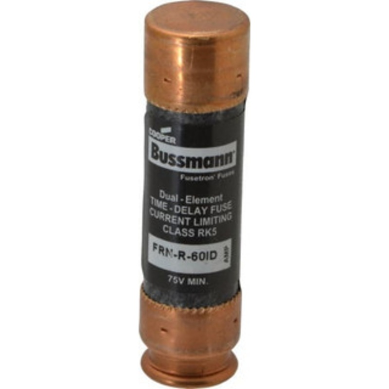 Bussmann 125 VDC, 250 VAC, 60 Amp, Time Delay General Purpose Fuse Fuse Holder Mount, 76.2mm OAL, 20 at DC, 200 (RMS) kA Rating, 20.6mm Diam FRN-R-60ID - 91700286