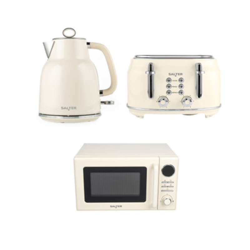 Retro Cream Kettle, Toaster & Microwave Set
