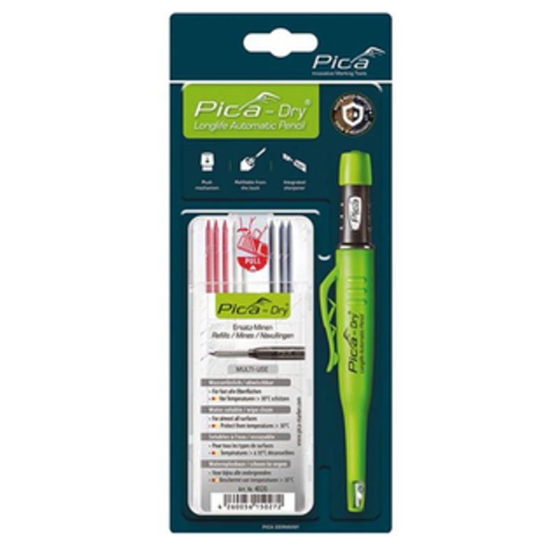 Pica Dry Longlife Summer Leads Automatic Pencil Bundle, (3) Graphite, (3) Red, (2) White - 30407