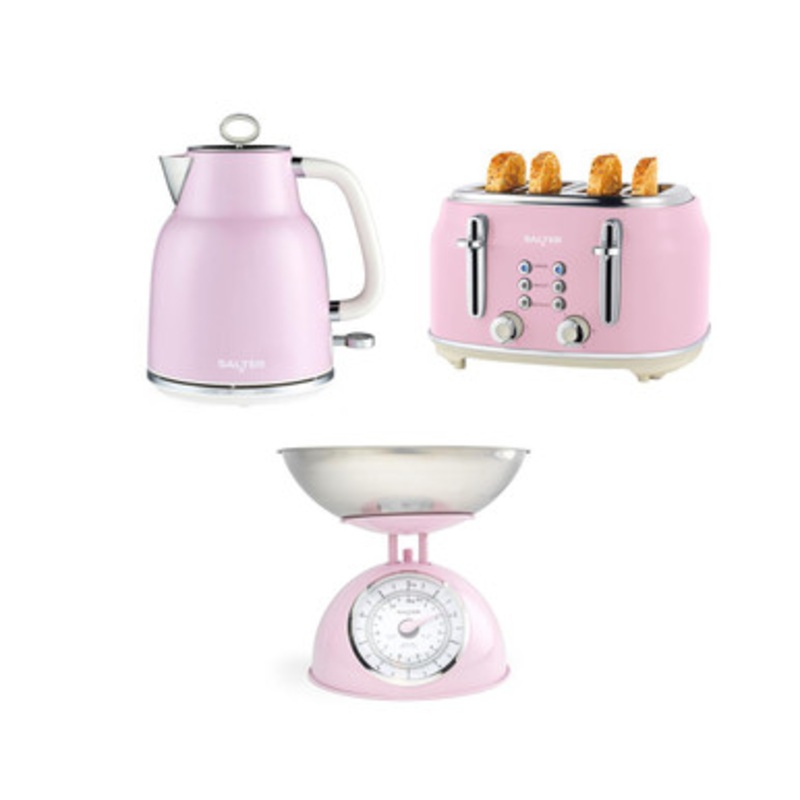 Retro Kettle, Toaster & Kitchen Scale Set  Pink
