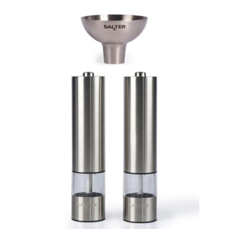 Electric Salt & Pepper Grinder Set & Refill Funnel - Sliver
