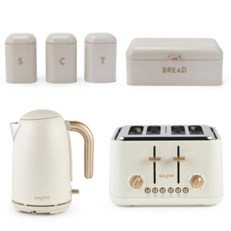 Pebble Kettle, Toaster & Countertop Set  Cream/Gold