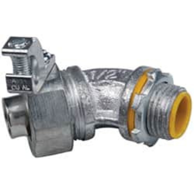 Crouse-Hinds 1/2 Trade Liquidtight Conduit Connector Malleable Iron, Insulated, Angled Connector, Threaded Connection LTB5045G - 04517744